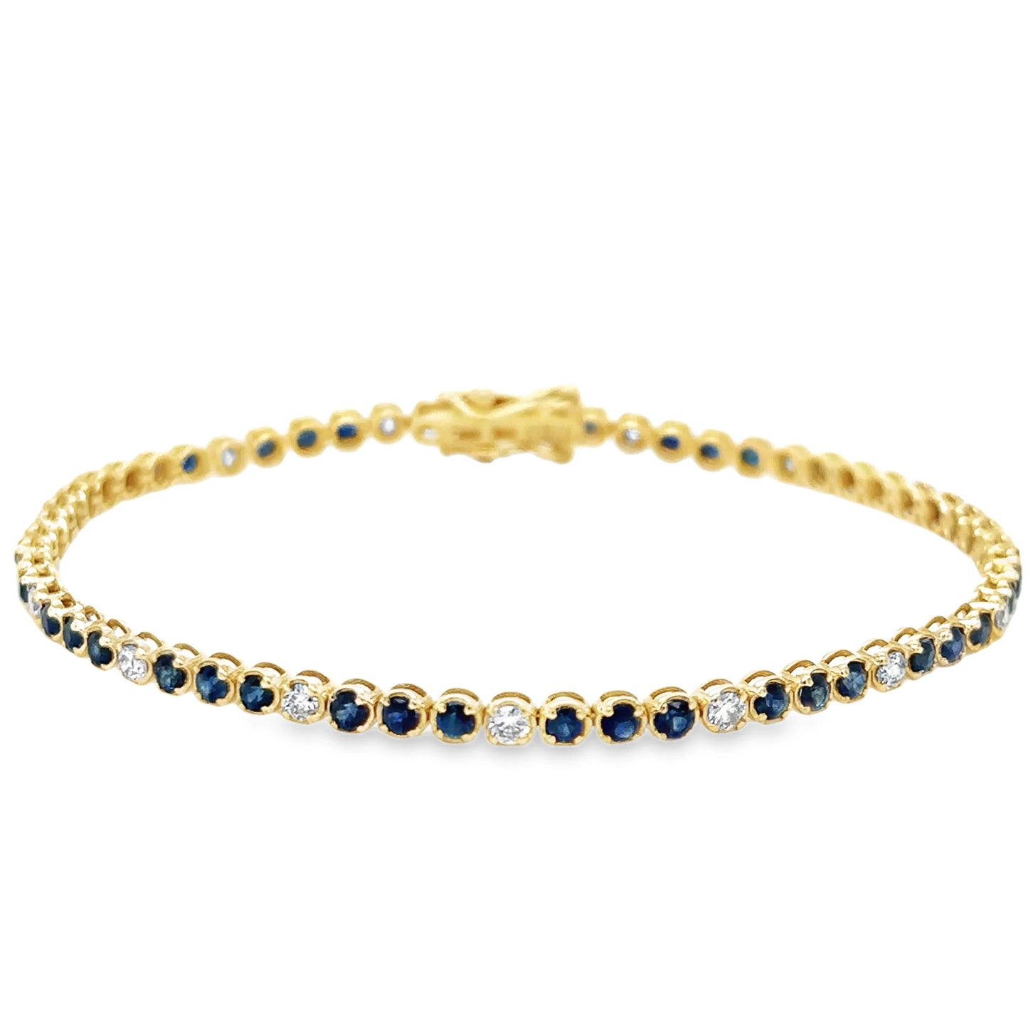 14KT YELLOW GOLD SAPPHIRE AND DIAMONDS TENNIS BRACELET