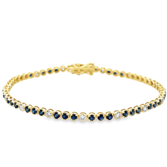 14KT YELLOW GOLD SAPPHIRE AND DIAMONDS TENNIS BRACELET