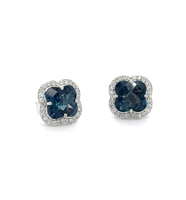 14KT WHITE GOLD LONDON BLUE TOPAZ AND DIAMONDS EARRING