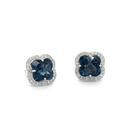 14KT WHITE GOLD LONDON BLUE TOPAZ AND DIAMONDS EARRING