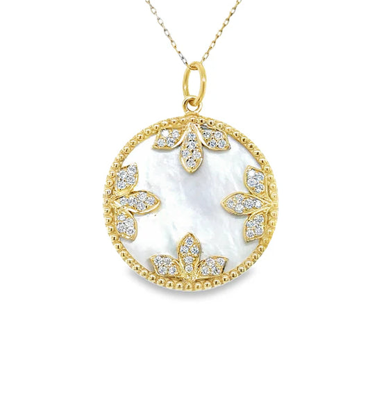 14KT YELLOW GOLD CLEAR QUARTZ PENDANT WITH DIAMONDS