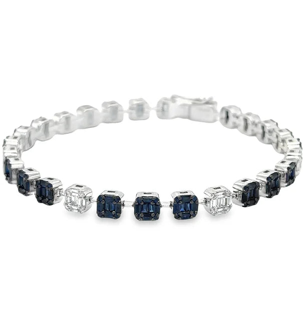 14KT WHITE GOLD SAPPHIRE AND DIAMONDS TENNIS BRACELET