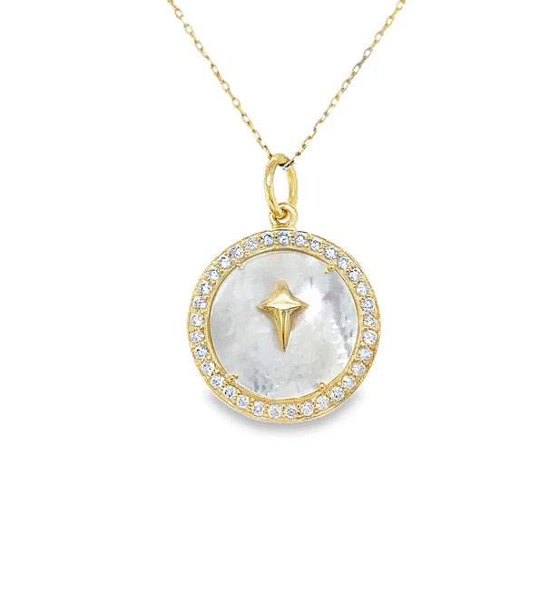 14KT YELLOW GOLD MOTHER OF PEARL PENDANT WITH DIAMONDS