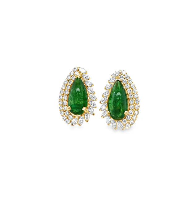 14KT YELLOW GOLD TSAVORITE AND DIAMONDS EARRING