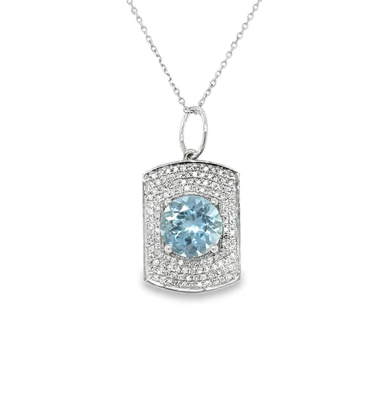 14KT WHITE GOLD AQUAMARINE AND DIAMONDS PENDANT