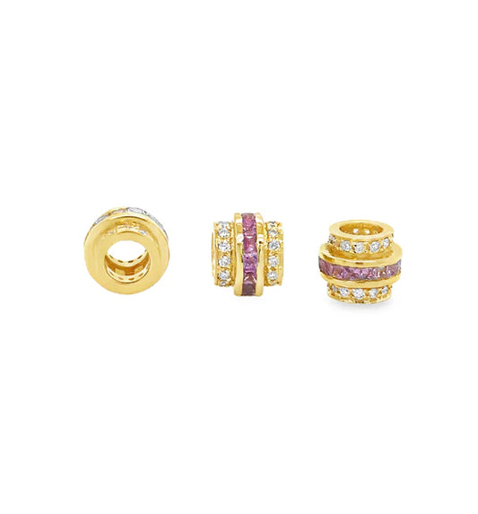 14KT YELLOW GOLD DIAMONDS AND PINK SAPPHIRE RONDELLES