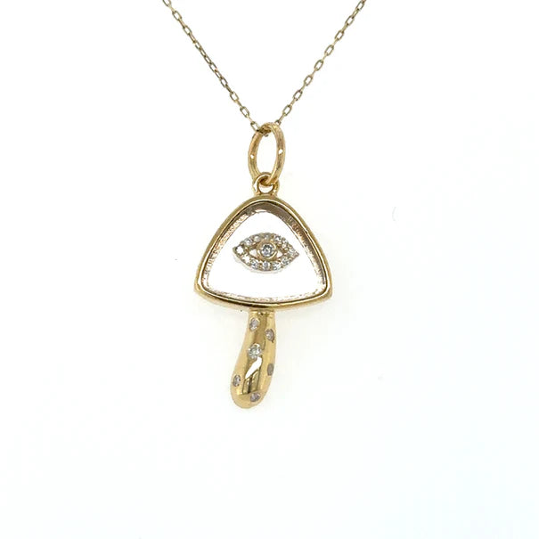 14KT YELLOW GOLD CLEAR QUARTZ MUSHROOM PENDANT WITH DIAMONDS