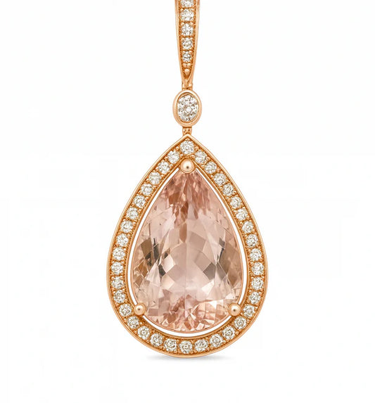 14KT ROSE GOLD MORGANITE AND DIAMOND PENDENT