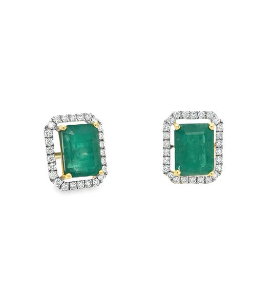 14KT YELLOW GOLD EMERALD AND DIAMONDS EARRING