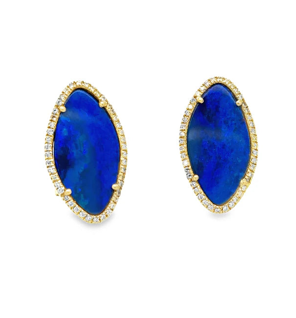 14KT YELLOW GOLD OPAL AND DIAMOND EARRING