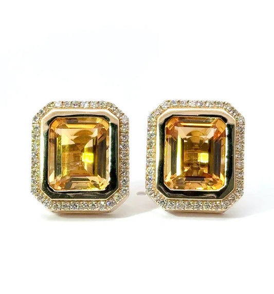 14KT YELLOW GOLD CITRINE AND DIAMONDS EARRING