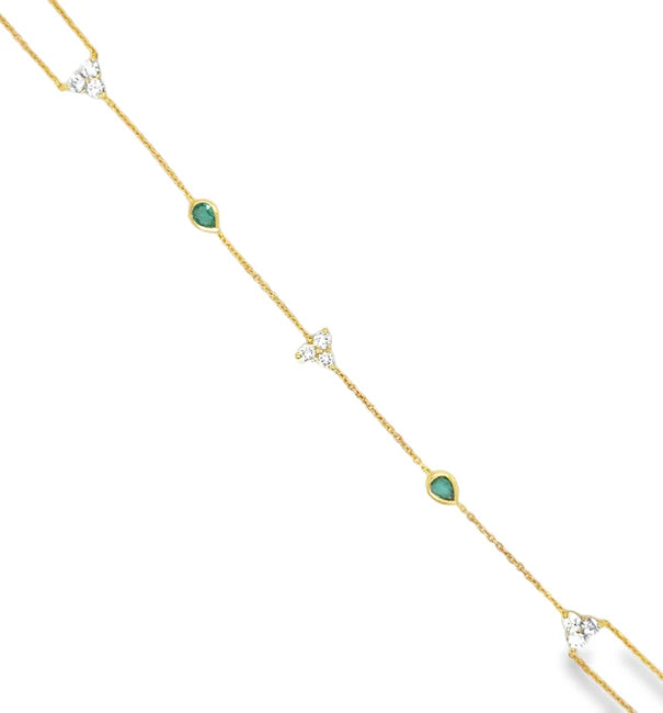 14KT YELLOW GOLD DIAMONDS AND EMERALD HAND CHAIN