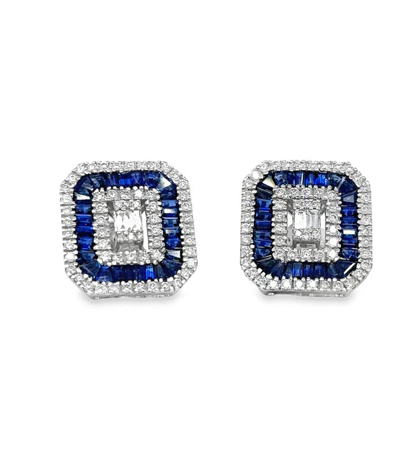 14KT WHITE GOLD SAPPHIRE AND DIAMONDS EARRING