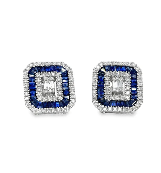 14KT WHITE GOLD SAPPHIRE AND DIAMONDS EARRING