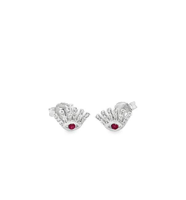 18KT WHITE GOLD RUBY AND DIAMONDS EVIL EYE EARRING