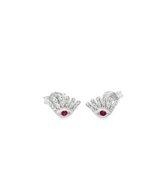 18KT WHITE GOLD RUBY AND DIAMONDS EVIL EYE EARRING
