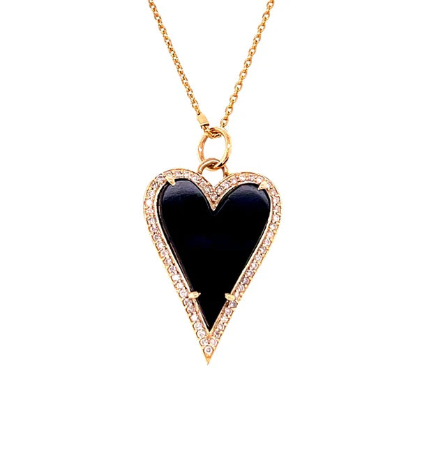 14KT YELLOW GOLD BLACK ONYX HEART PENDANT