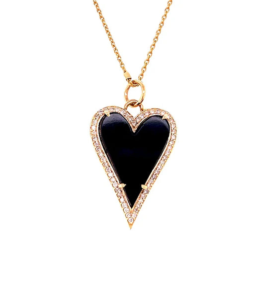 14KT YELLOW GOLD BLACK ONYX HEART PENDANT