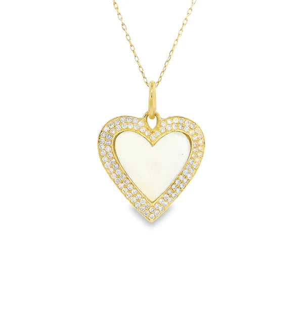 14KT YELLOW GOLD MOTHER OF PEARL HEART PENDENT WITH DIAMONDS
