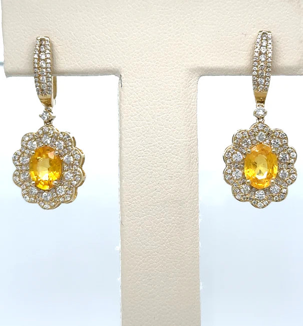14KT YELLOW GOLD YELLOW SAPPHIRE AND DIAMONDS EARRING
