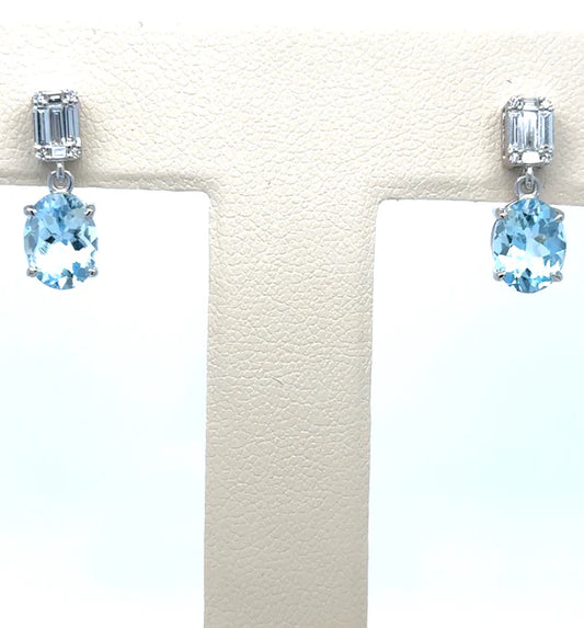 14KT WHITE GOLD AQUAMARINE WITH DIAMONDS EARRING