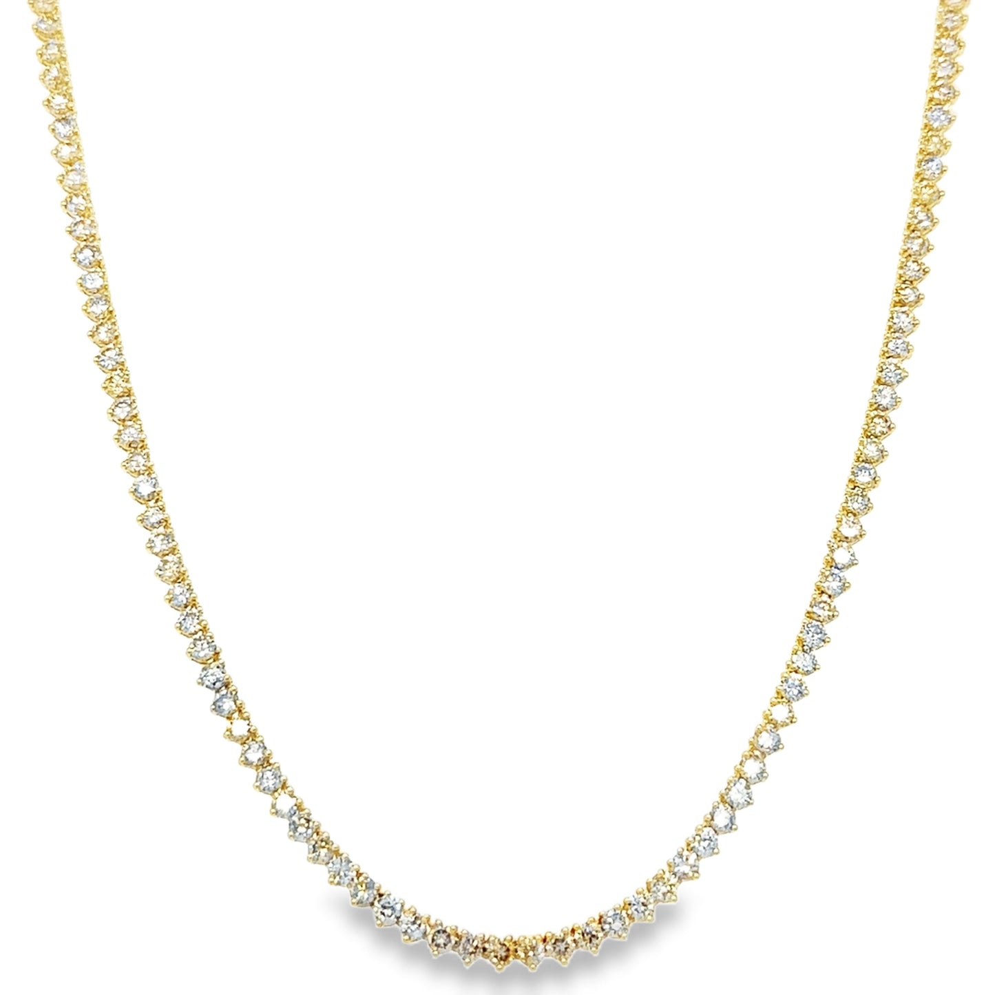 14KT YELLOW GOLD CHAMPAGNE DIAMOND 3 PRONG TENNIS NECKLACE (7.00 CTS)