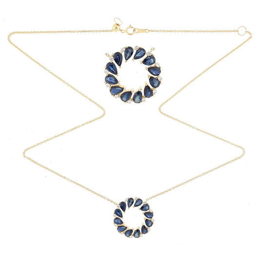 18KT GOLD BLUE SAPPHIRE AND DIAMOND NECKLACE