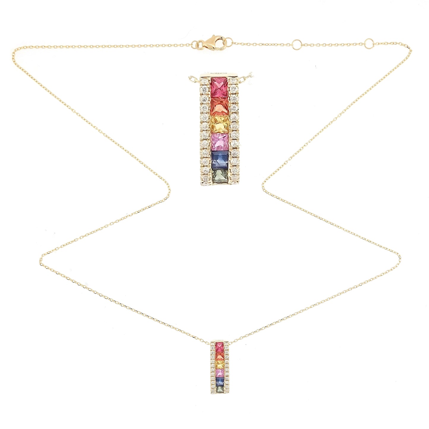18KT GOLD MULTI SAPPHIRE AND DIAMOND NECKLACE
