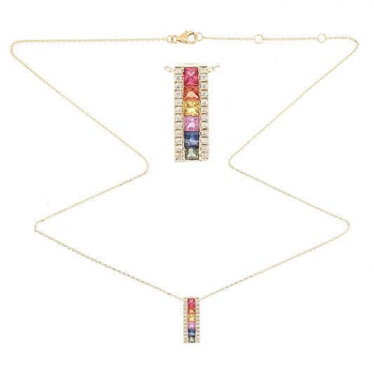 18KT GOLD MULTI SAPPHIRE AND DIAMOND NECKLACE