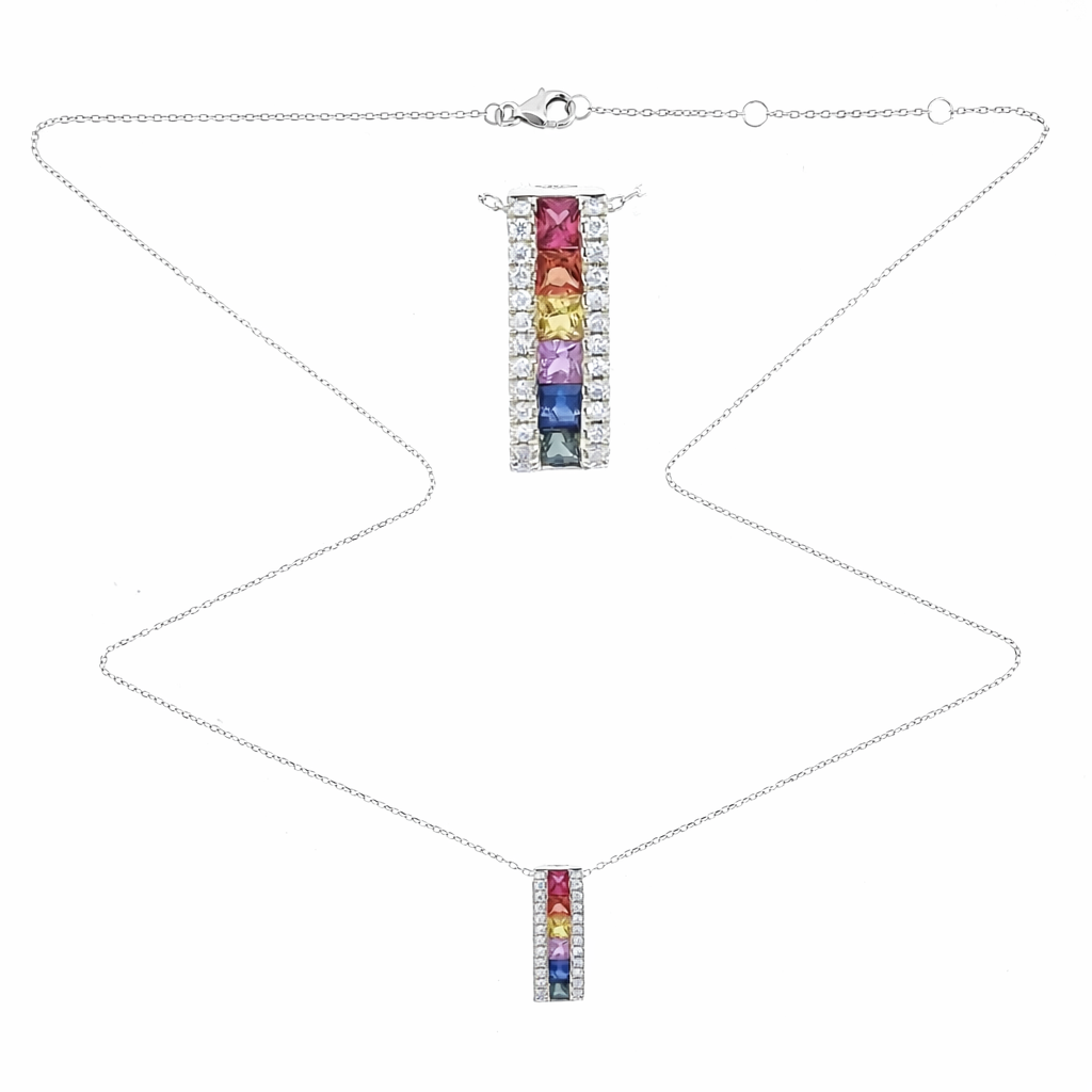 18KT GOLD MULTI SAPPHIRE AND DIAMOND NECKLACE