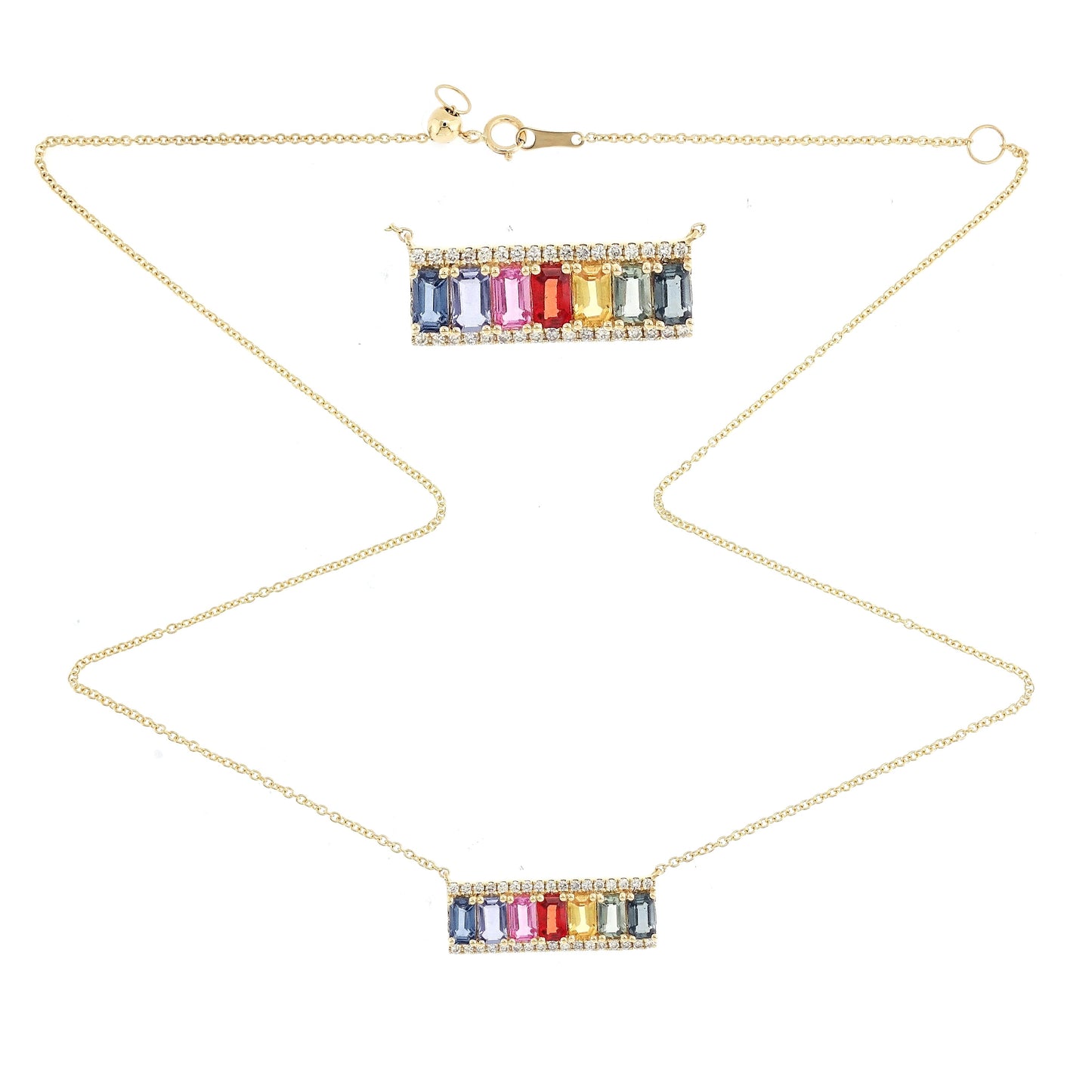 18KT GOLD MULTI SAPPHIRE AND DIAMOND NECKLACE