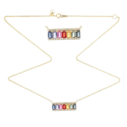 18KT GOLD MULTI SAPPHIRE AND DIAMOND NECKLACE