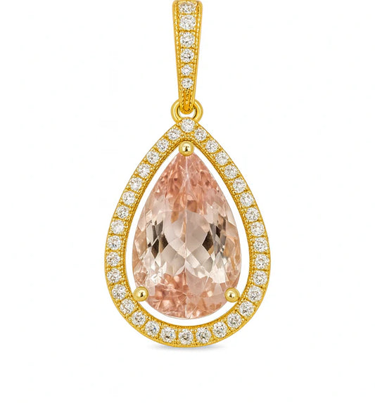 14KT YELLOW GOLD MORGANITE AND DIAMOND PENDENT