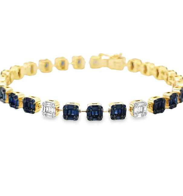 14KT YELLOW GOLD SAPPHIRE AND DIAMONDS TENNIS BRACELET