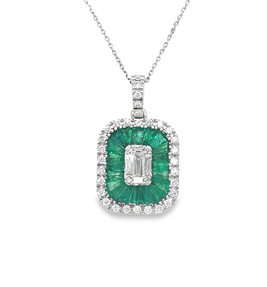 14KT WHITE GOLD EMERALD AND DIAMONDS PENDANT