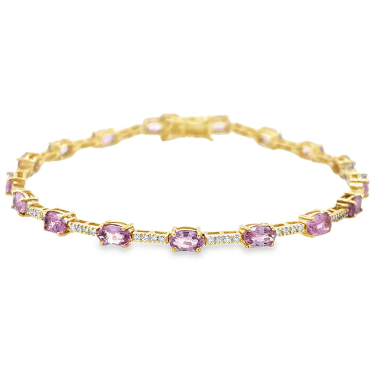 14KT GOLD PINK SAPPHIRE AND DIAMONDS BRACELET