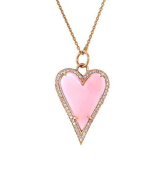 14KT YELLOW GOLD PINK OPAL HEART PENDANT