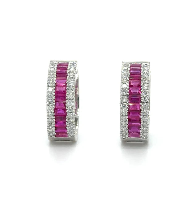 14K WHITE GOLD RUBY AND DIAMONDS EARRING