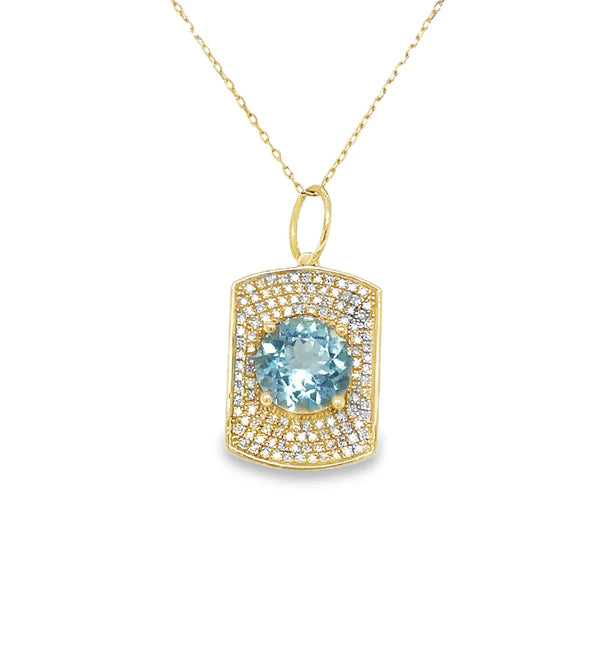 14KT YELLOW GOLD AQUAMARINE AND DIAMONDS PENDANT