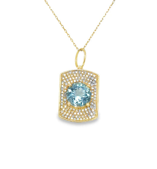 14KT YELLOW GOLD AQUAMARINE AND DIAMONDS PENDANT