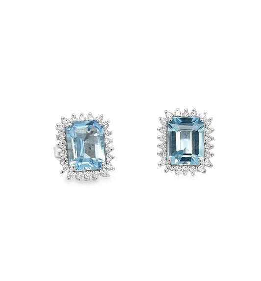 18KT WHITE GOLD AQUAMARINE WITH DIAMONDS EARRING