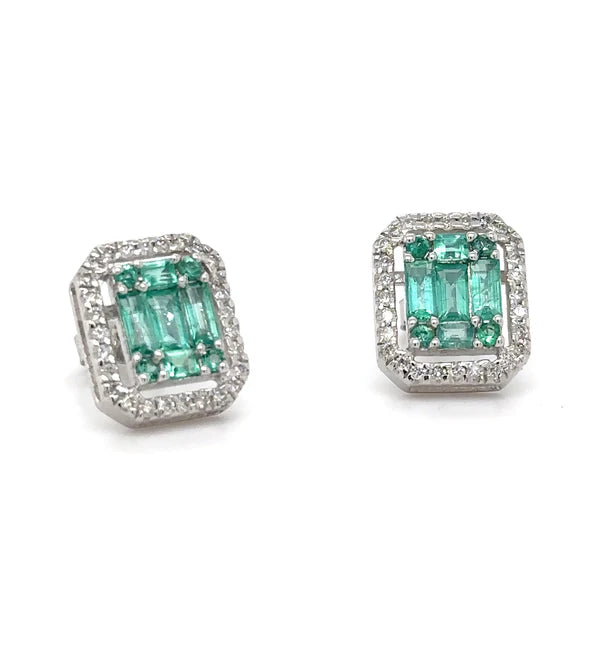 14KT WHITE GOLD EMERALD AND DIAMONDS EARRING