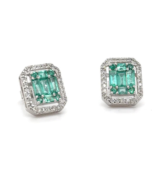 14KT WHITE GOLD EMERALD AND DIAMONDS EARRING