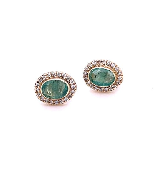 14KT YELLOW GOLD EMERALD WITH DIAMOND EARRING