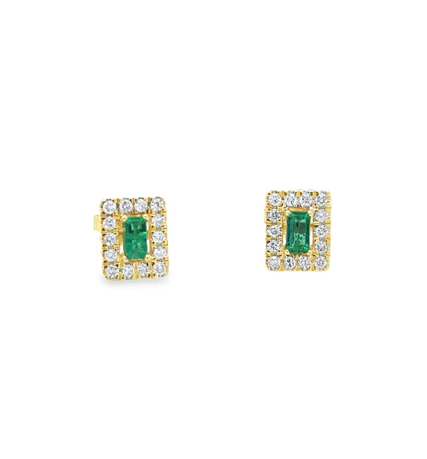 14KT YELLOW GOLD EMERALD AND DIAMONDS EARRING