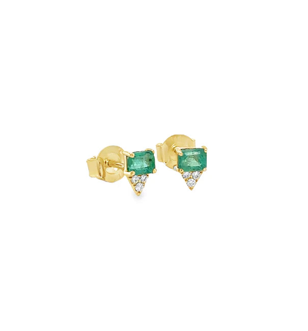 14KT YELLOW GOLD DIAMOND AND EMERALD STUDS EARRING