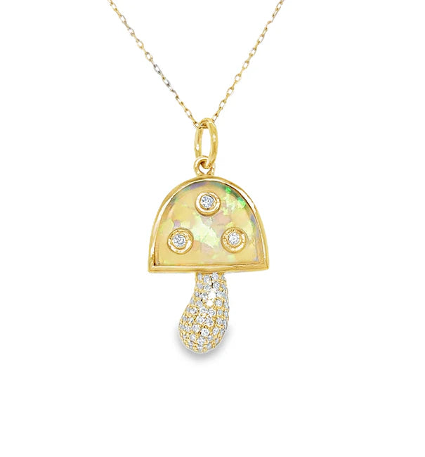14KT YELLOW GOLD OPAL MUSHROOM PENDANT WITH DIAMONDS