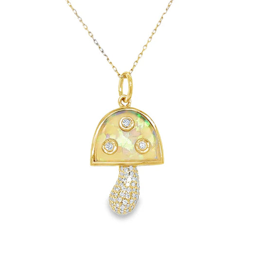 14KT YELLOW GOLD OPAL MUSHROOM PENDANT WITH DIAMONDS