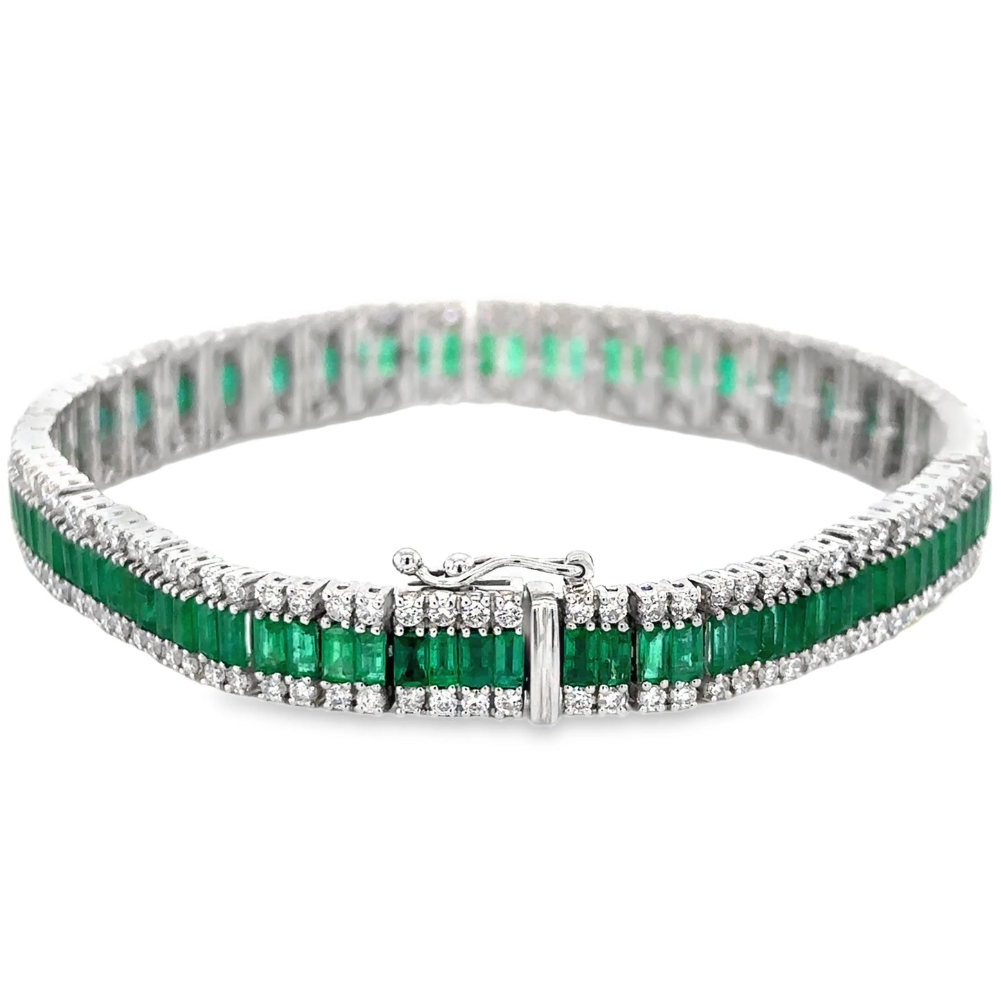 14KT WHITE GOLD EMERALD AND DIAMONDS TENNIS BRACELET