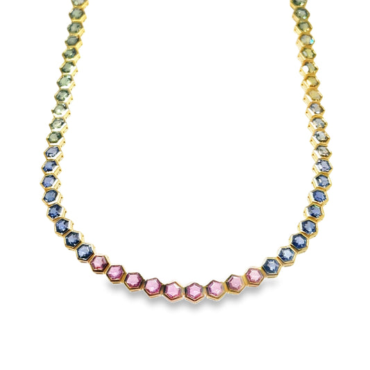14KT GOLD MULTI SAPPHIRE NECKLACE